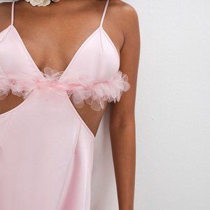 FOR LOVE & LEMONS Floral Trim Slip Dress Pink Size M